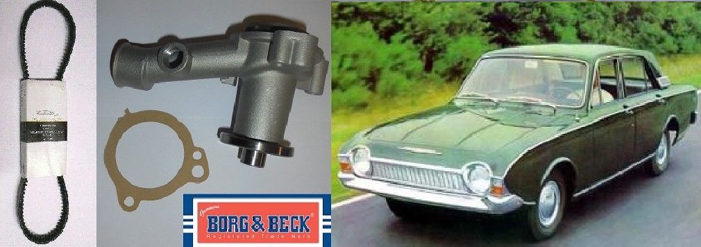 WATER PUMP & FAN BELT (Ford Consul Corsair 1500) (120e & GT) (1963- Sep 65 Only) 